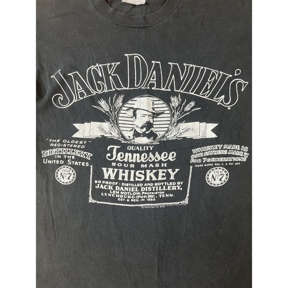 VTG Rare 1988 Jack Daniels Logo Retro Font  Black Tshirt M/L Single Stitch - Picture 1 of 8